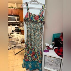 Denim 24/7 Floral Maxi Dress with Red and Teal